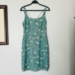 Vintage Giorgio Armani Green/Cream Floral Silk Bias Cut Slip Dress Size 8